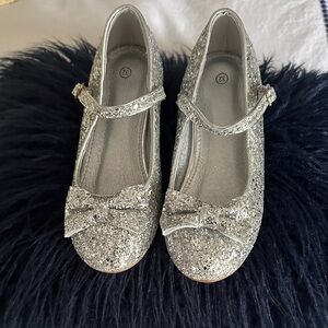 NEW Glittery Silver Kids' Dress Shoes with Bow